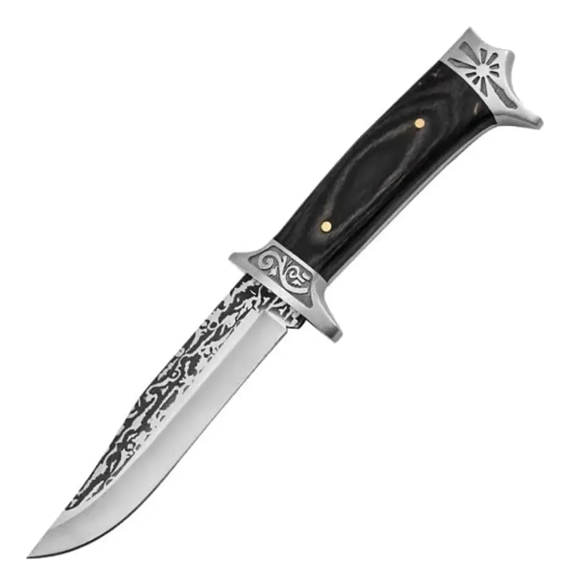 Cuchillo Bowie Acero Inoxidable Con Grabado + Funda De Cuero