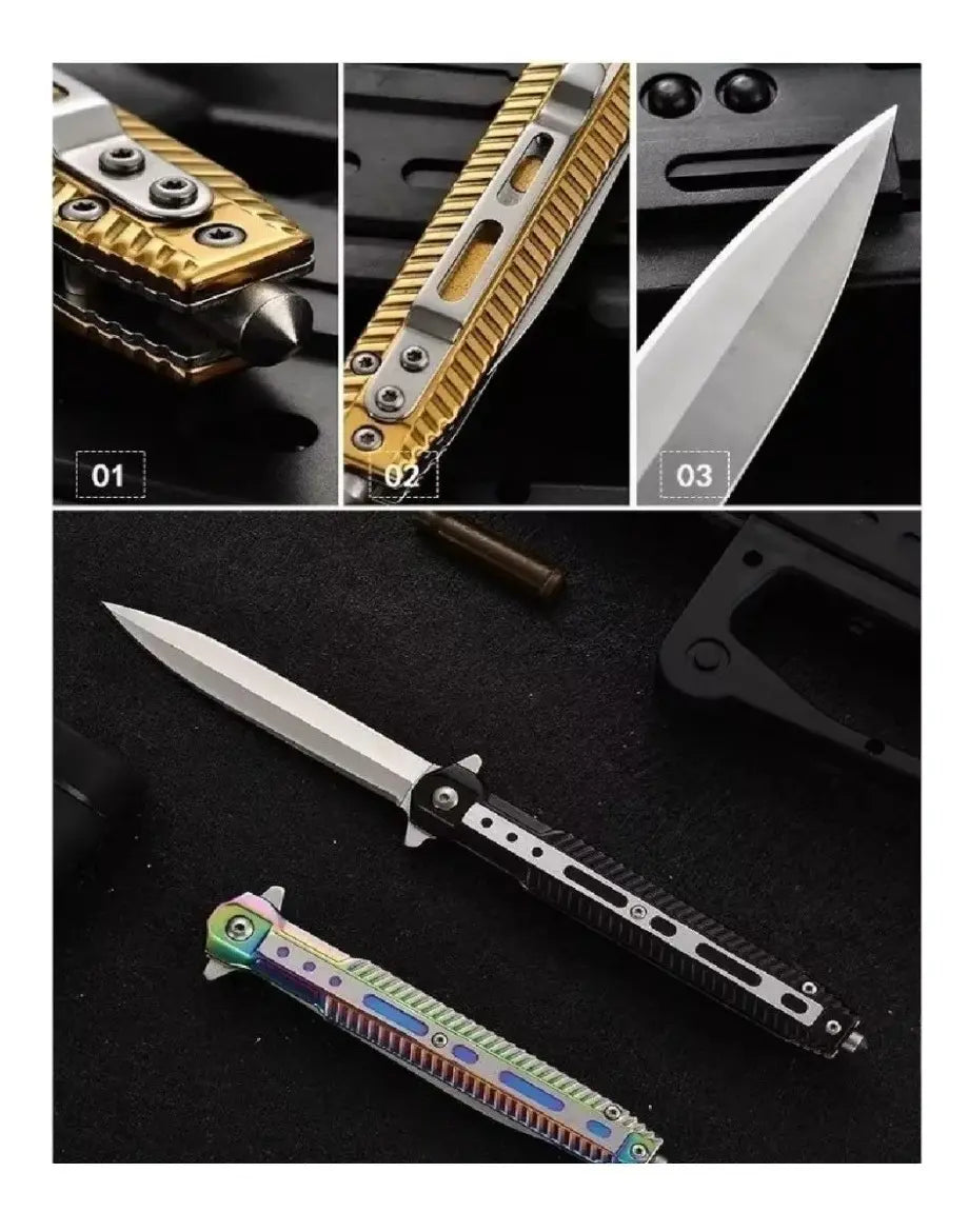 Cuchillo Navaja Tactico Militar Plegable Gold Caza Camping