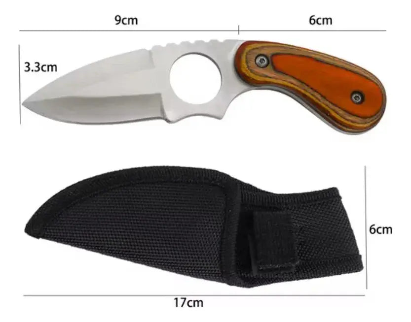 Cuchillo Tactico Militar Acero Inoxidable Caza Mango Madera