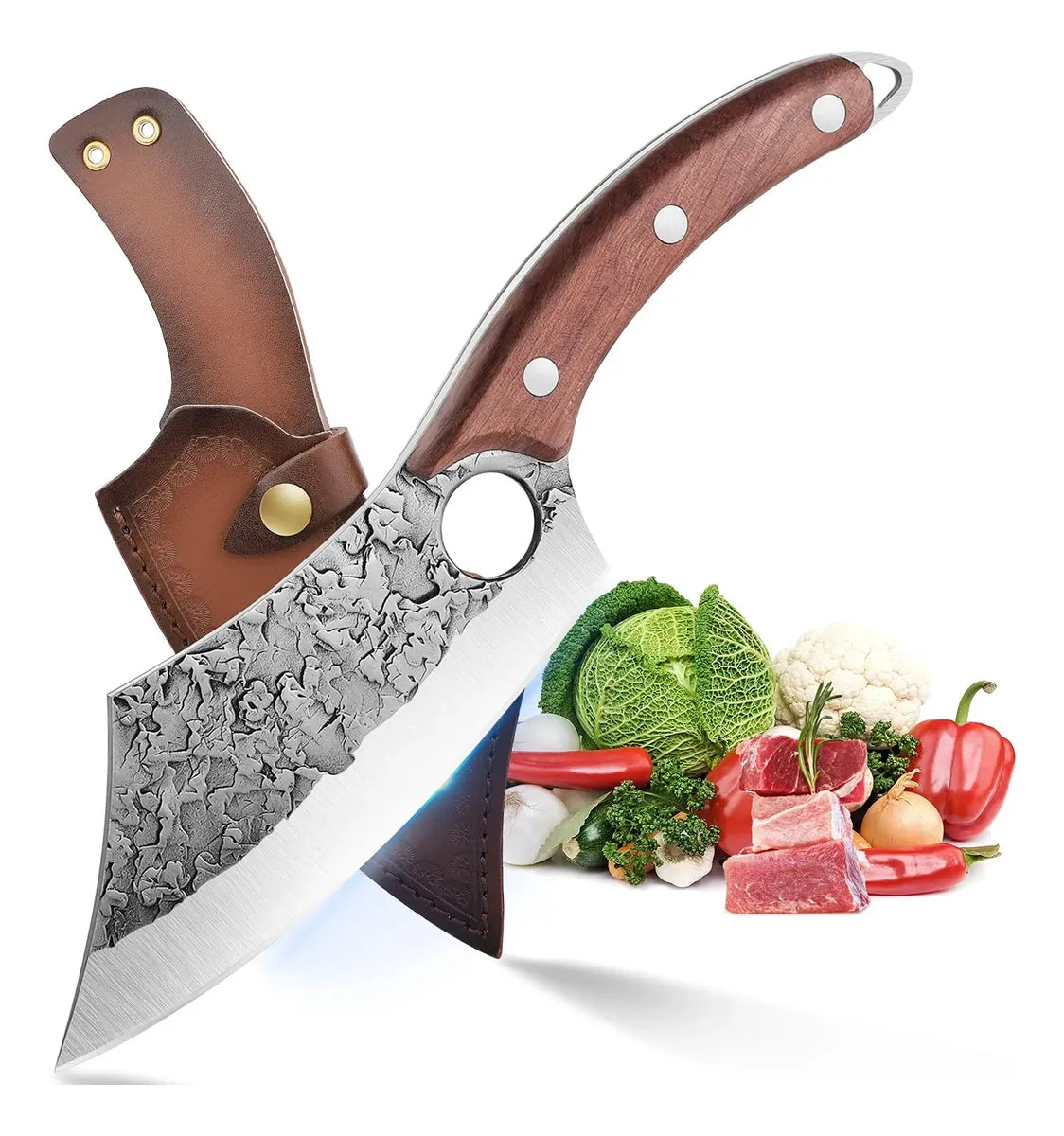 Cuchillo Carnicero Acero Inoxidable Mango Madera + Funda