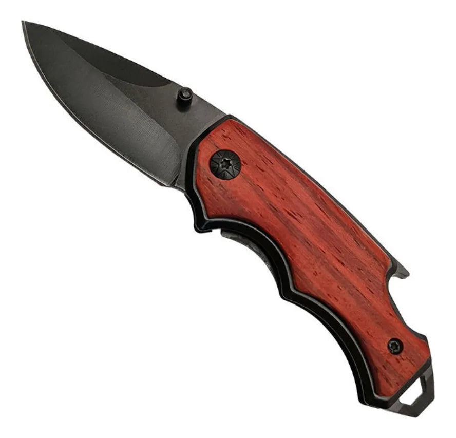 Cuchillo Corto Plegable Outdoor Mango Madera Supervivencia