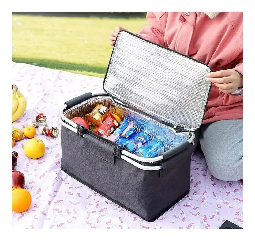 Canasta Picnic Cooler Bolso Térmica Plegable Portatil