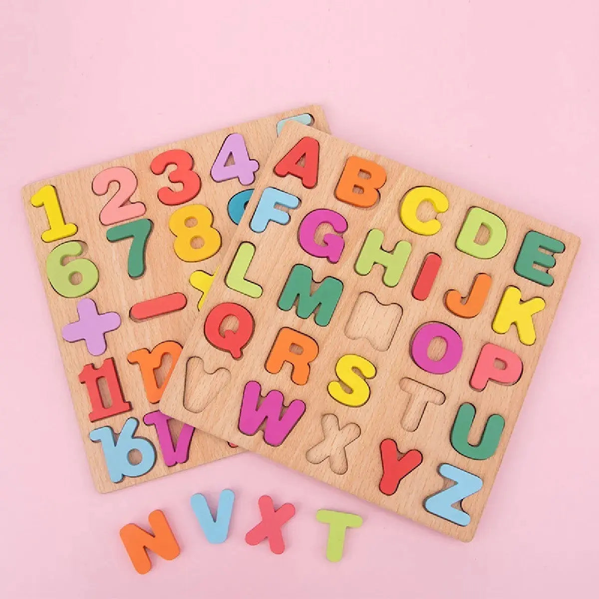 Set Tabla Encaje Didáctico Madera Letras + Numeros
