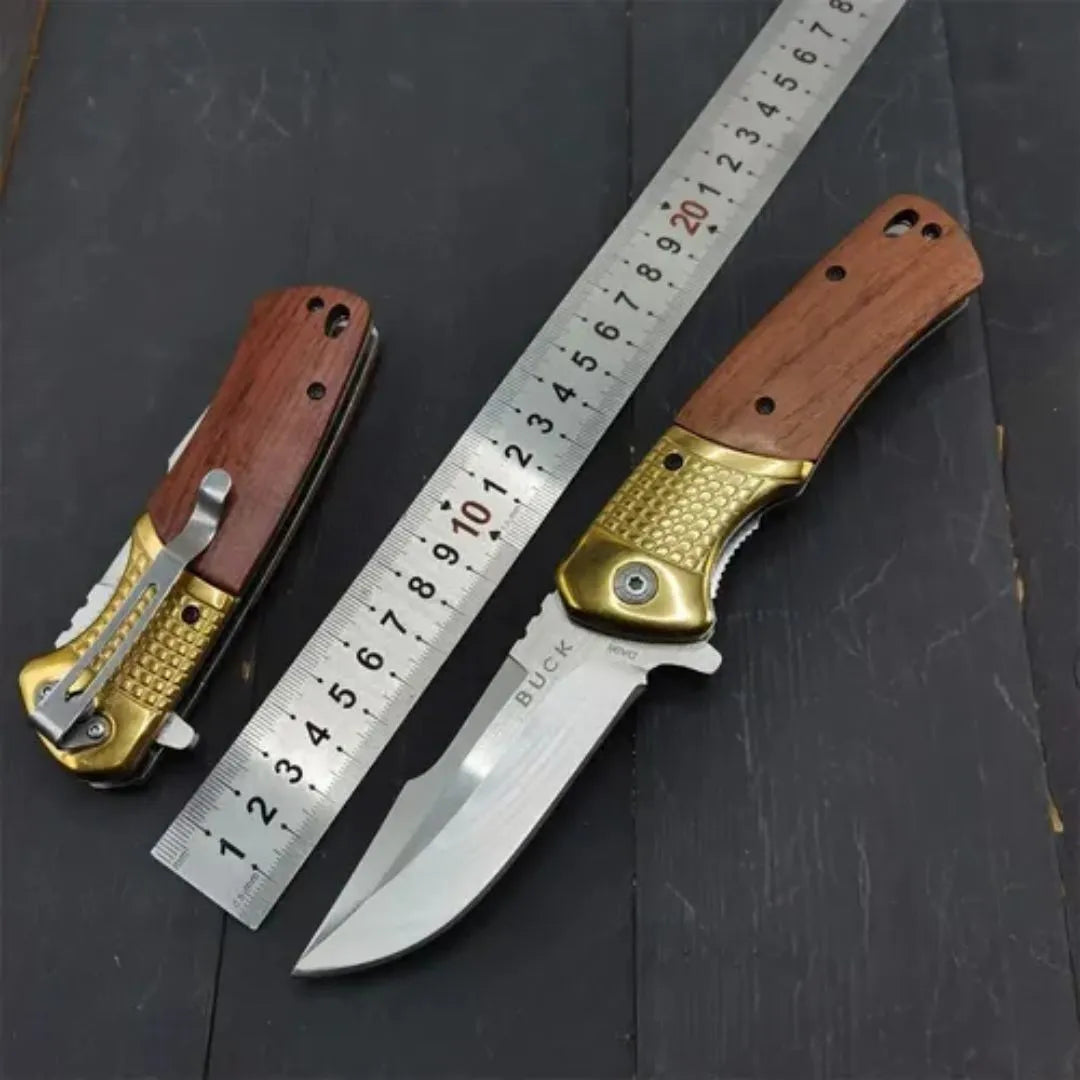 Cuchillo Acero Inoxidable Navaja Semiautomática Cacha Madera