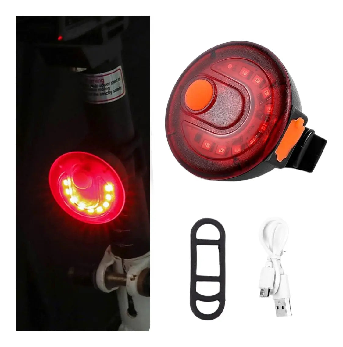 Luz Trasera Roja Redonda Led Recargable Usb Bicicleta