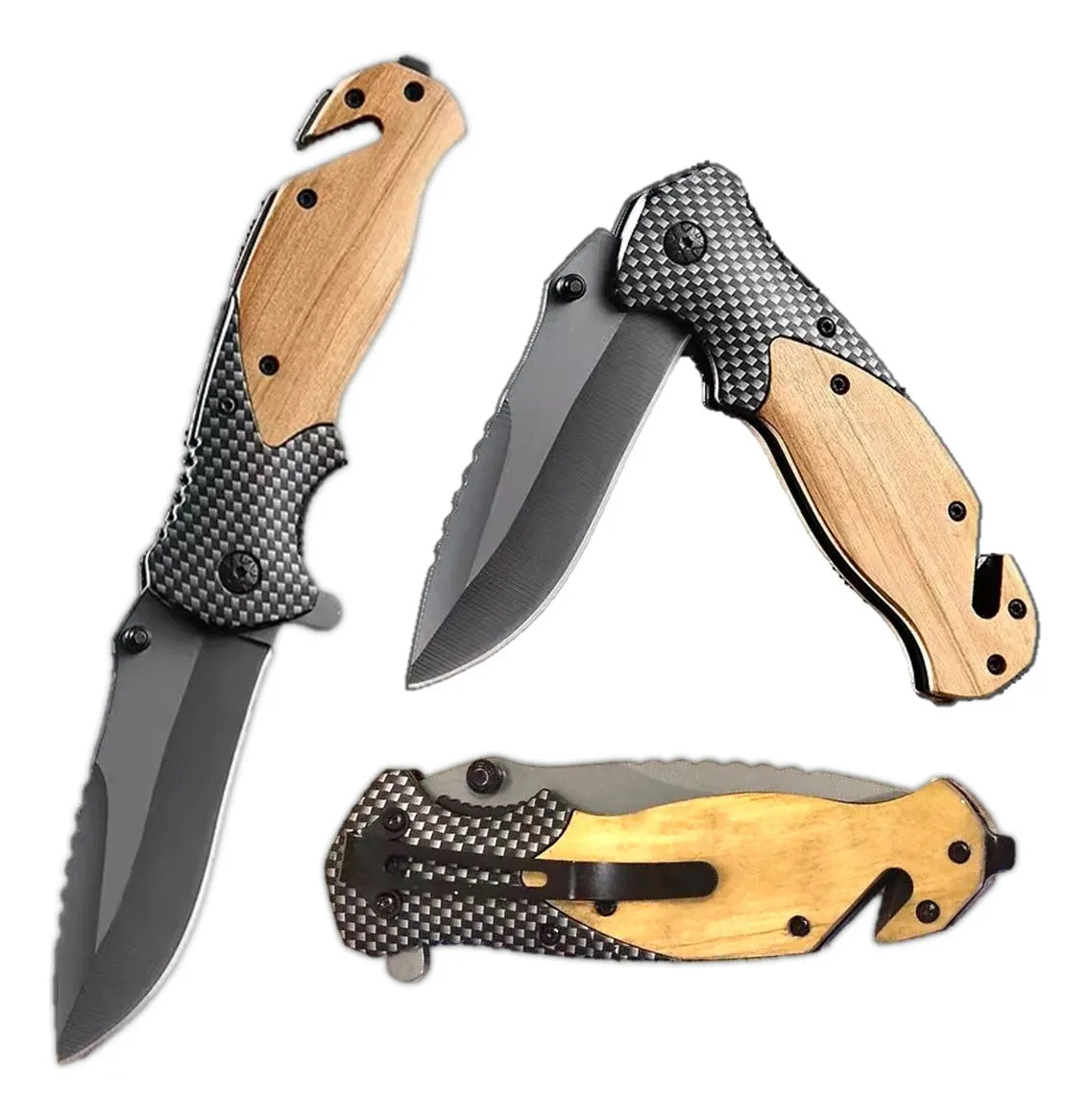 Cuchillo Semi Automático Madera Para Caza Acero Inoxidable