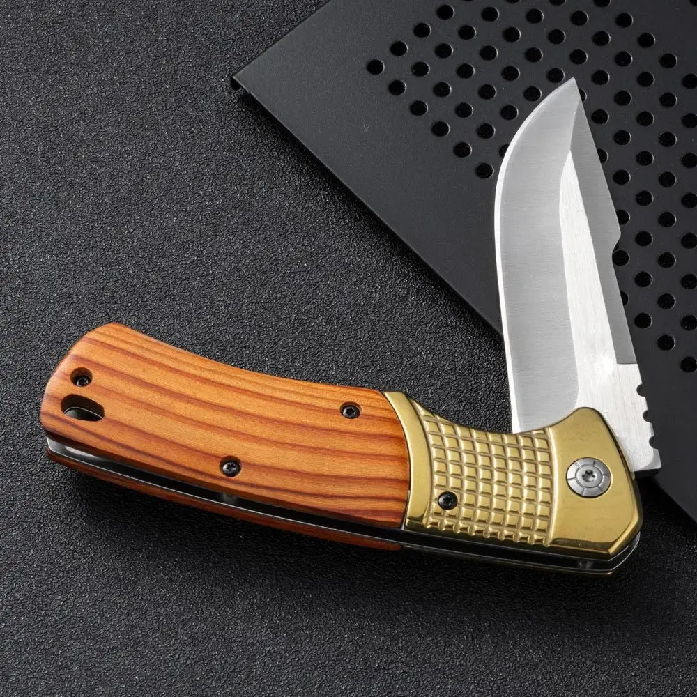 Cuchillo Acero Inoxidable Navaja Semiautomática Cacha Madera
