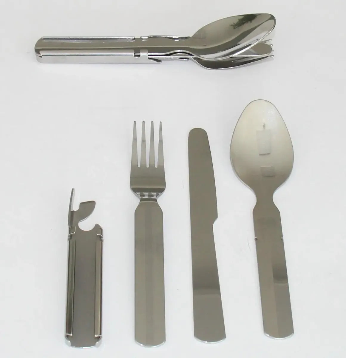 Kit Cubiertos Camping 4 En 1 Abrelatas Acero Inoxidable