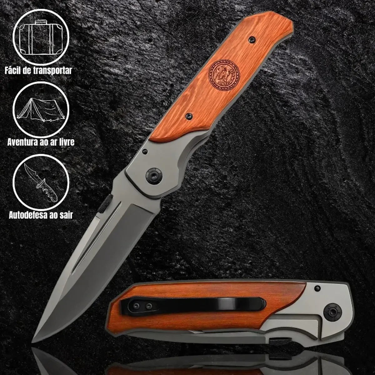 Cuchillo Navaja Semi Automático Tallado Madera De Acero