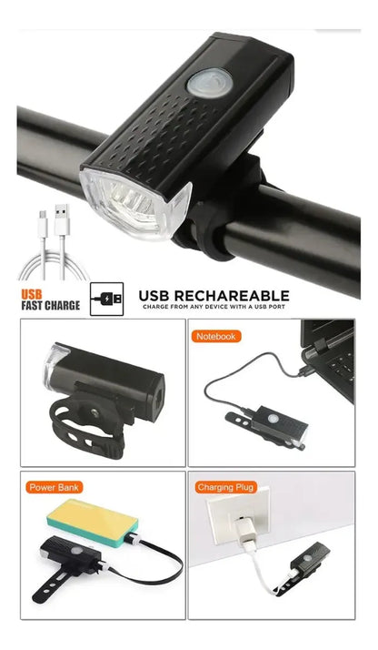 Luz Delantera De Bicicleta Recargable Por Usb