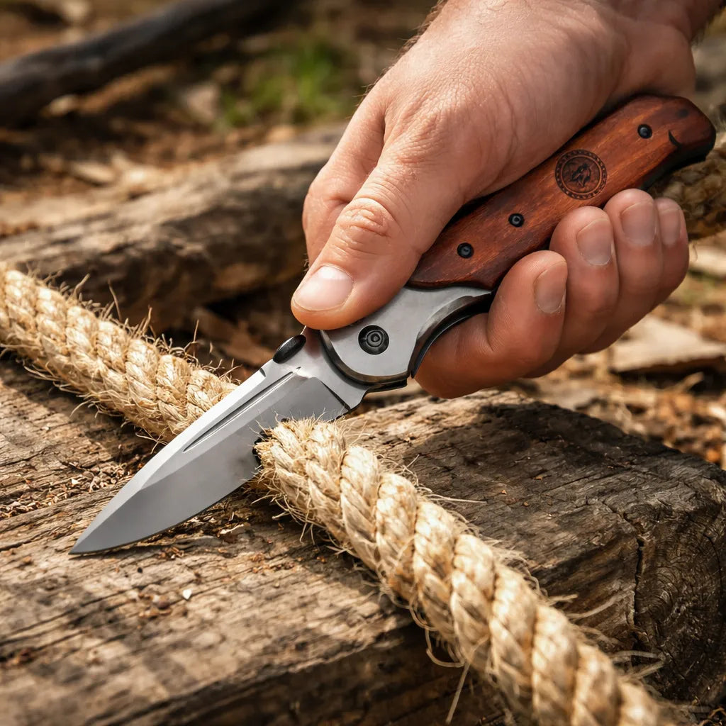Cuchillo Navaja Semi Automático Tallado Madera De Acero