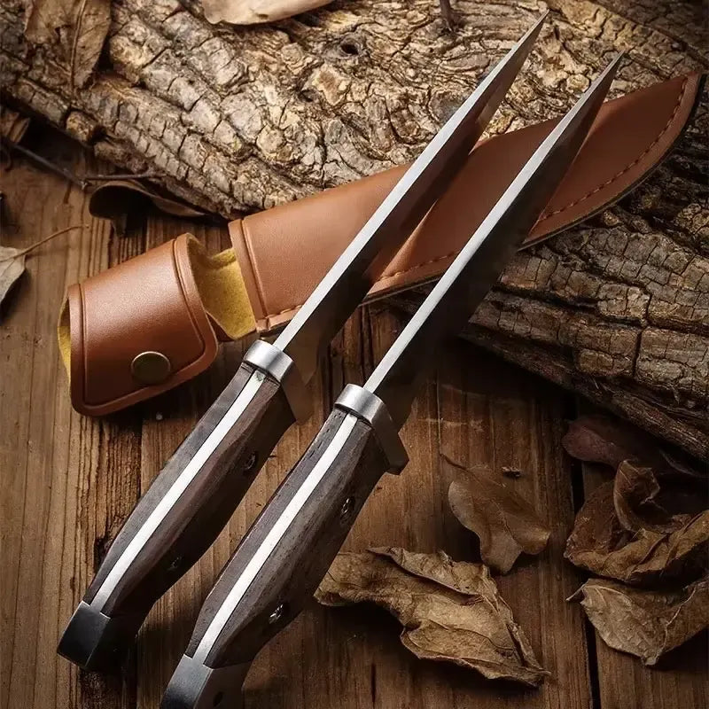 Cuchillo Caza Bowie Supervivencia Táctico Acero Inoxidable + Funda De Cuero