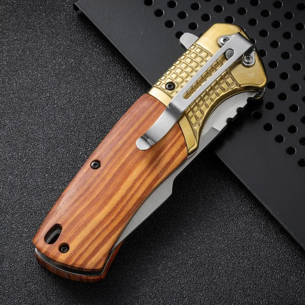 Cuchillo Acero Inoxidable Navaja Semiautomática Cacha Madera
