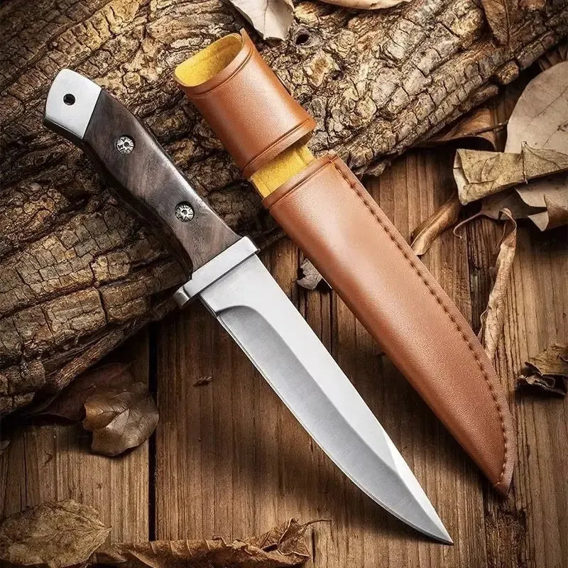 Cuchillo Caza Bowie Supervivencia Táctico Acero Inoxidable + Funda De Cuero