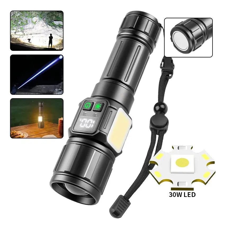 Linterna Led Recargable Pantalla Digital, Zoom Con Carga Tlf