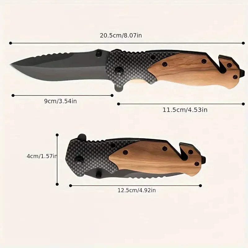 Cuchillo Semi Automático Madera Para Caza Acero Inoxidable