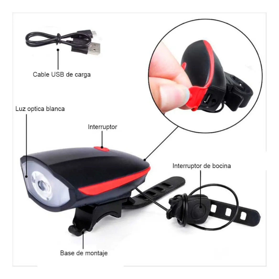 Luz Delantera Con Bocina Para Bicicleta Ciclismo