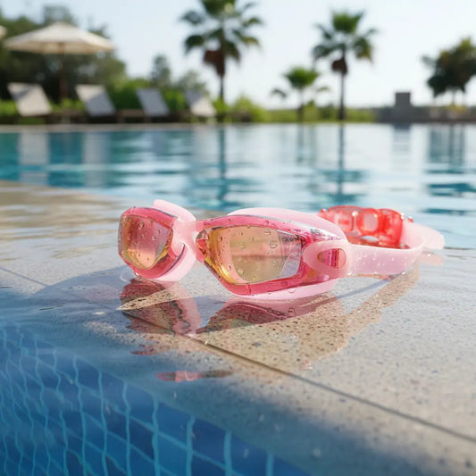 Lentes Natacion Antiparras Anti Empañe Uv Con Tapones Oido Rosa