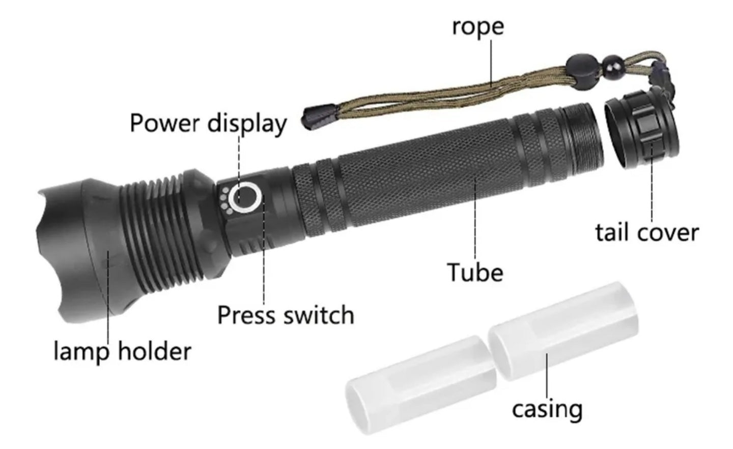 Potente Linterna Led De Carga Usb Aleación De Aluminio Xhp90